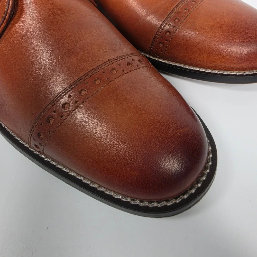 Nunn Bush Norcross Shoes Men's 10M Cognac Leather Cap Toe Oxford Dress Brogue